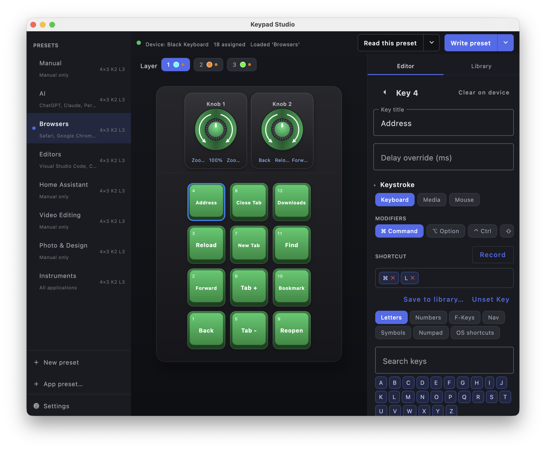 Keypad Studio — AI preset with chat and prompt shortcuts