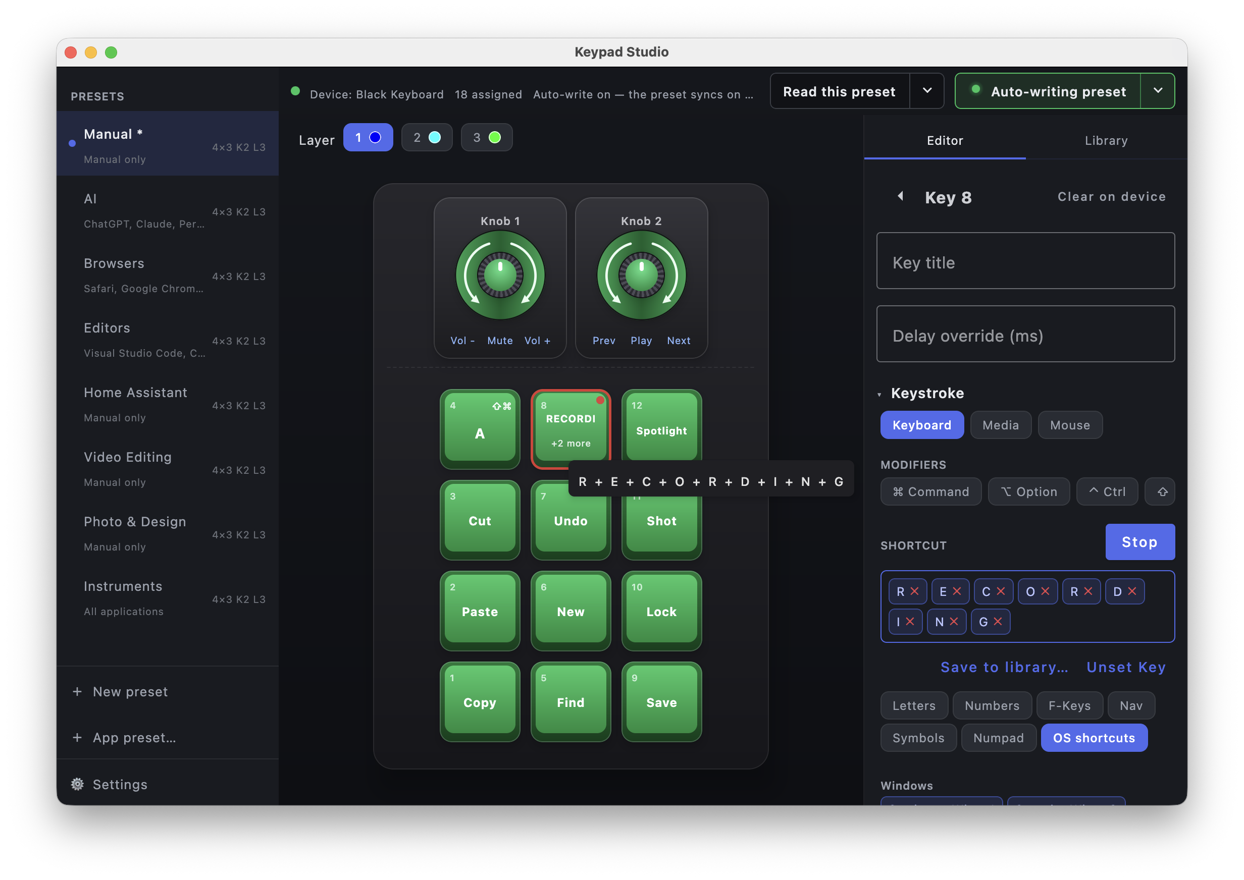 Keypad Studio — Home Assistant preset controlling smart-home scenes